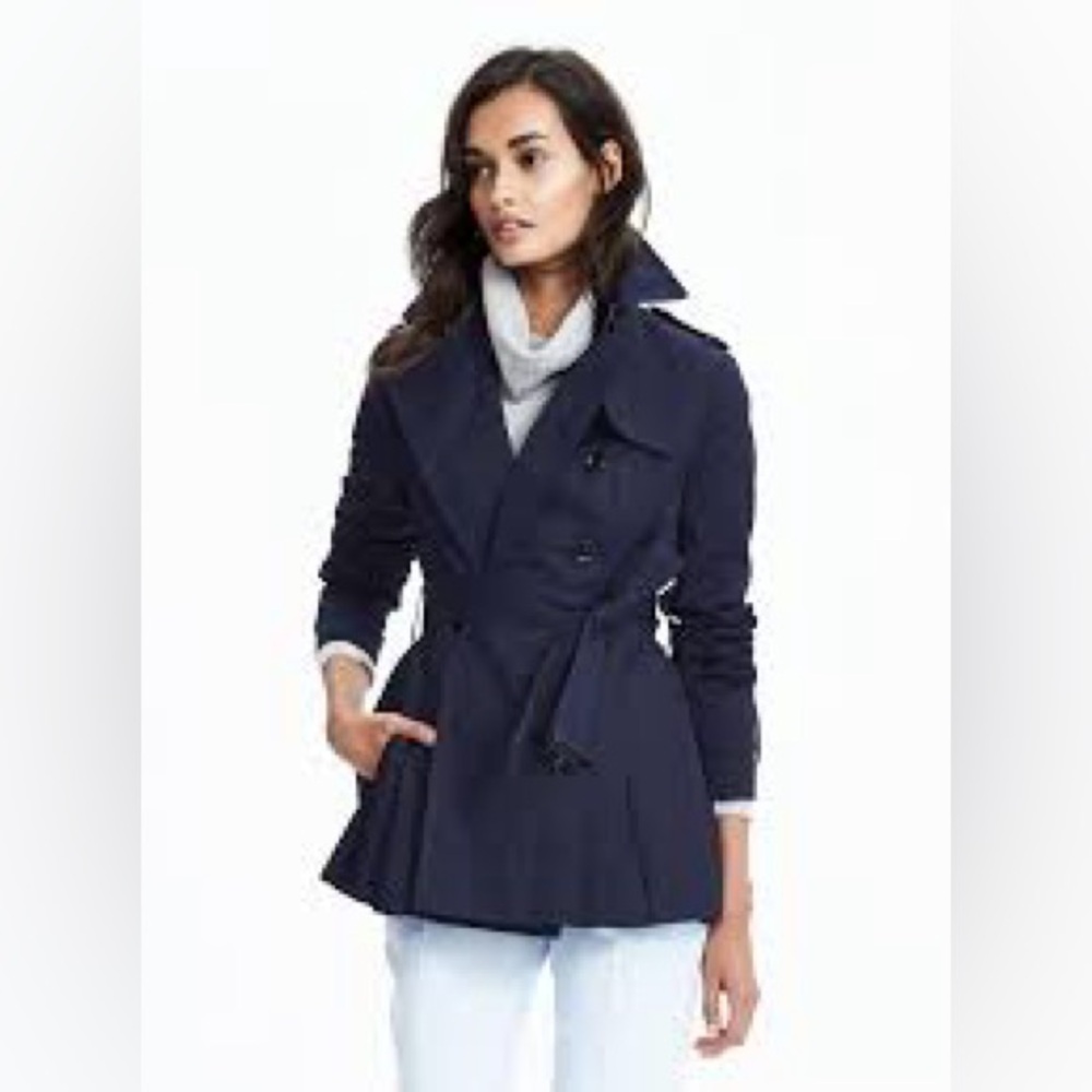Banana Republic Navy Short Peplum Trench